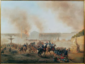 La Comuna: Batalla en la plaza de la Concordia ... (pintura sobre lienzo)