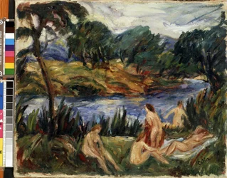 "Mujeres en el río" (Mujeres en el río) Pintura de Gustave Colin (1829-1910) Óleo sobre lienzo. Expresionismo. Museo de Bellas Artes Mikalojus Konstantinas Ciurlionis, Kaunas, Lituania