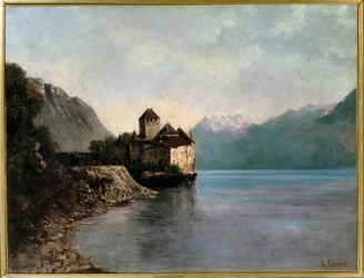 Un castillo en las orillas del Lago Lemán en Suiza