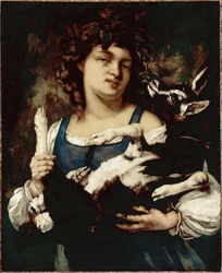 Una campesina con un cabrito