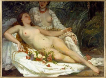 Bañistas, dos mujeres desnudas