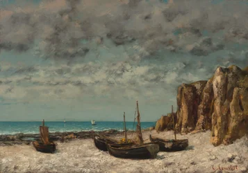 Barcos en la playa, Etretat, c.1872-1875 (óleo sobre lienzo)