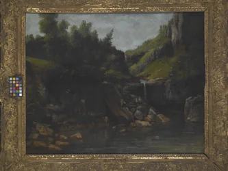 Cascada en un paisaje rocoso (óleo sobre lienzo)