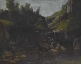 Cascada en un paisaje rocoso, c.1872-4 (óleo sobre lienzo)