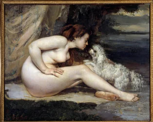 Mujer desnuda con perro. Retrato de Léontine Renaude. Pintura de Gustave Courbet (1819-1877)
