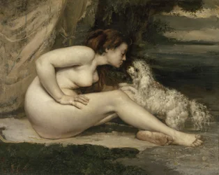 Mujer desnuda con un perro
