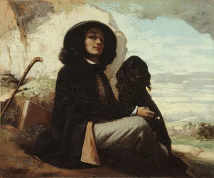 Autorretrato llamado Courbet con perro negro