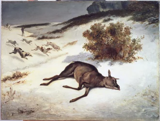 Cierva forzada a bajar en la nieve, 1866
