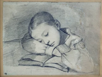 Retrato de Juliette Courbet durmiendo. Dibujo a lápiz de mina por Gustave Courbet (1819-1877). 1841. Dim. 0.20 x 0.26. París, Museo de Orsay