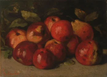 Bodegón con manzanas y una pera