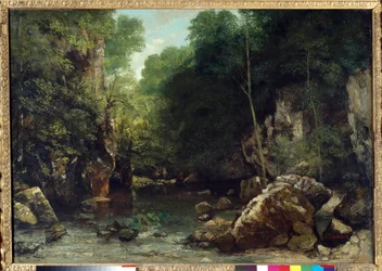 El arroyo cubierto, conocido como la entrada al Vallée du Puits-Noir, Doubs: efecto de crepúsculo, 1865. 0.94 x 1.35 m, París, Museo de Orsay