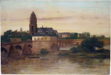 Vista de Fráncfort con el Puente Viejo desde Sachsenhausen