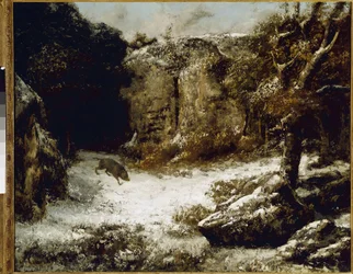 Paisaje de invierno con jabalíes