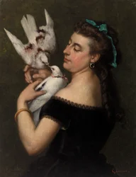 mujer con palomas