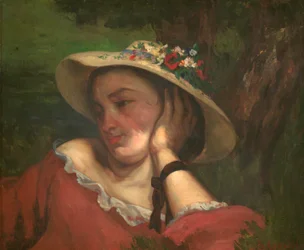 Jóvenes en la orilla del Sena – fragmento de una pintura (Mujer con flores en su sombrero)
