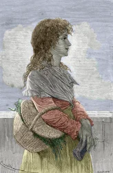 Revolución Francesa: "Retrato de Manon (Jeanne Marie) Roland Philipon dite Madame Roland (1754-1793), miembro del partido girondino, jovencita" - Grabado de "Femmes illustres" de Gustave Demoulin - 1887 - "Llamada Manon (Jeanne Marie) Roland Philipon