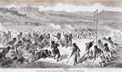 Un juego de pelota en los indios Choctaw - grabado por Gustave Doré