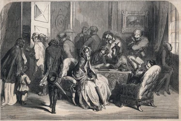 La antesala de un dentista. Dibujo de Gustave Doré (1832-1883). Grabado en “Le Monde illustré” de 1862. Colección privada.