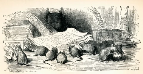 Según una obra de Gustave Dore a partir de Fábulas de La Fontaine. De Vida y recuerdos de Gustave Dore, publicado en 1885.