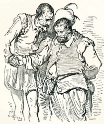 Según un dibujo original de Gustave Dore de Don Quijote y Sancho Panza. De Vida y recuerdos de Gustave Dore, publicado en 1885.
