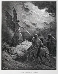 Un ángel encontró a Balaam con una espada, ilustración de la Biblia de Doré
