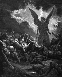 Arcángel Gabriel, instrumento de Dios, golpeando el campamento de Senaquerib y los asirios, 1865-1866