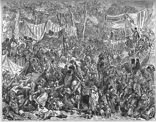 Llegada de Don Quijote a la boda de Camacho - de “Don Quijote de la Mancha” de Miguel Cervantes (1547-1616) - xilografía después del dibujo de Gustave Doré
