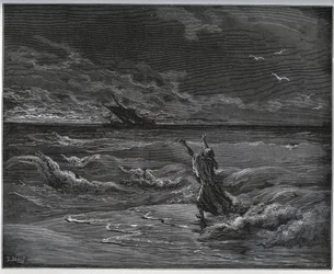 Historia del cautivo. Aagi-Morato, el padre de Zoraide, está en la barca en la orilla de 