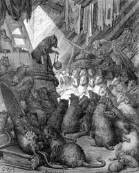 Consejo celebrado por ratas - en “Fábulas” de La Fontaine, il. por Gustave Doré