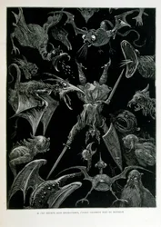 Croque-Mitaine; ilustración de 1863, por Gustave Doré (1832-1883); artista francés, grabador, ilustrador. Croque-Mitaine (El coco) un personaje maléfico presentado a los niños para asustarlos y así hacerlos más sabios.