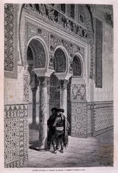 (detalle) de la Arcada del Alcázar en Sevilla - por Doré, en "Tour du Monde", 2º semestre de 1866