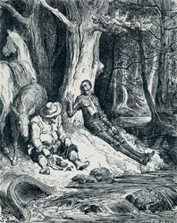 Don Quijote y Sancho Panza en ilustración, por Gustave Doré para Don Quijote, de Miguel de Cervantes Saavedra