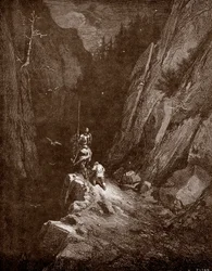 Don Quijote y sancho Panza en el corazón de la sierra morena Grabado de Gustave Dore (1832-1883) para "L