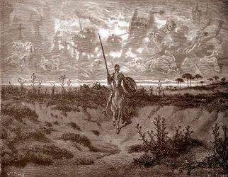 Don Quijote partiendo en sus aventuras Grabado de Gustave Dore (1832-1883) para "L