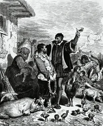 Don Quijote llevando a Sancho Panza de su casa y nombrándolo gobernador, ilustración de Gustave Doré para la edición de 1880 de Don Quijote de Miguel de Cervantes Saavedra