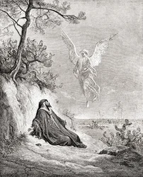 Elías alimentado por un ángel. Según una obra de La Biblia de Gustave Dore. De Vida y recuerdos de Gustave Dore, publicado en 1885.