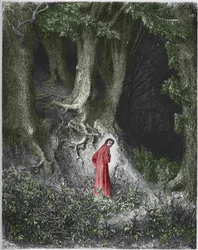 Primer canto del infierno: el poeta Dante se encuentra en un bosque. Ilustración de Gustave Dore
