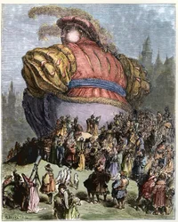 Gargantúa visita París - El pueblo de París se maravilla ante Gargantúa - ilustración de 