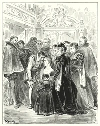 Don Quijote de Gustave Doré: "Dime, oráculo," dijo él, "¿lo que conté de mis aventuras en la cueva de Montesinos fue un sueño o realidad?"