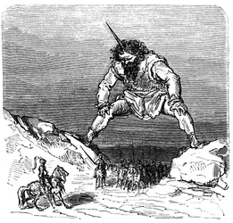 Ilustración de Gustave Dore (1832-1883) para el libro de Ernest Lepine "La legende de Croquemitaine" (1863) - Un gigante que recuerda a Gulliver -