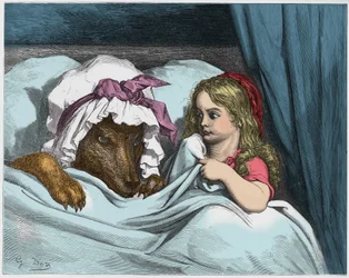 Ilustración de "Caperucita Roja", cuento de Charles Perrault (1628-1703). Grabado de Gustave Dore (1832-1883).
