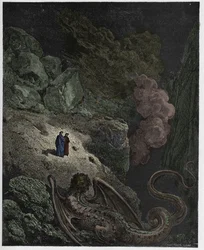 Infierno, Canto 17: Gerión, símbolo del engaño, ilustración de "La Divina Comedia" por Dante Alighieri, 1885