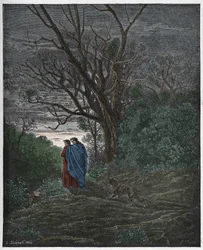 Infierno, Canto 1: Aparece la loba, ilustración de "La Divina Comedia" por Dante Alighieri, 1885