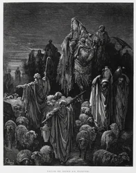 Jacob y sus hijos llegan a Egipto, Ilustración de la Biblia de Dore