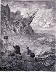 Je traverse les mers... plancha X - Ilustración de Gustave Doré (1832-1883), para La leyenda del judío errante de Pierre Dupont, edición Librería del almacén pintoresco, París 1862