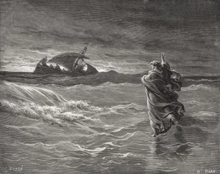 Jesús caminando sobre el mar, Juan 6:19-21, ilustración de 