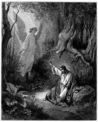 Jesús en el Monte de los Olivos: se le aparece un ángel para infundirle valor - Ilustración de Gustave Dore para La Biblia -