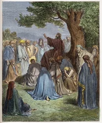 Jesús predica a la multitud - grabado en “La Biblia ilustrada” de Gustave Doré (1832-1883) - Grabado de “La Biblia de Doré”