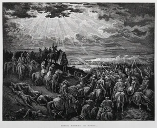 Josué hace que el sol se detenga, Ilustración de la Biblia de Dore