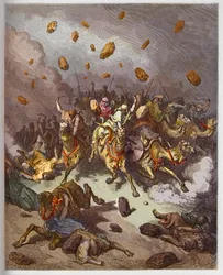 La victoria de Josué sobre los amorreos - La victoria de Josué sobre los amorreos - grabado en "La Biblia ilustrada" por Gustave Doré (1832-1883) - Grabado de "La Biblia de Doré"